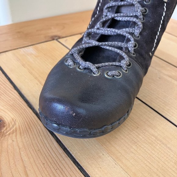 Maciejka Brown Leather Ankle Boots Fleece Lining Side Zip Patchwork Look - Picture 3 of 9